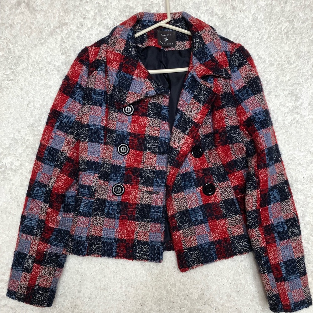 Forever 21 plaid pea coat small petite or tween